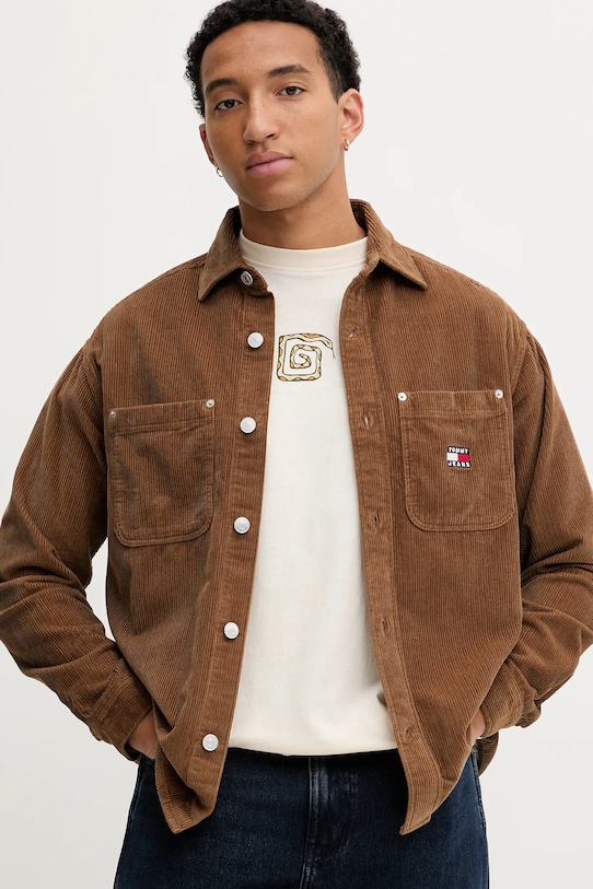 Πουκάμισο κοτλέ Tommy Jeans καφέ DM0DM22016