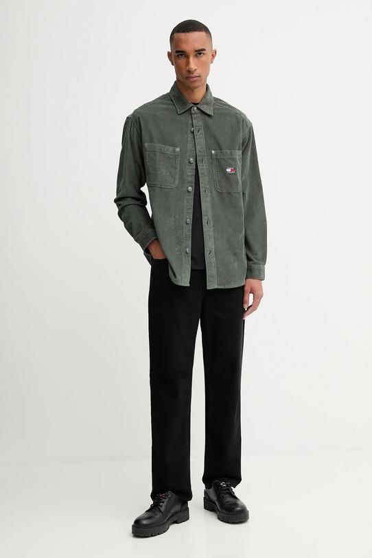 Tommy Jeans koszula sztruksowa DM0DM22016 zielony AW25