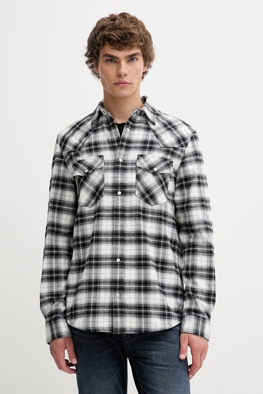 Βαμβακερό πουκάμισο Tommy Jeans κανονικό μαύρο DM0DM22019