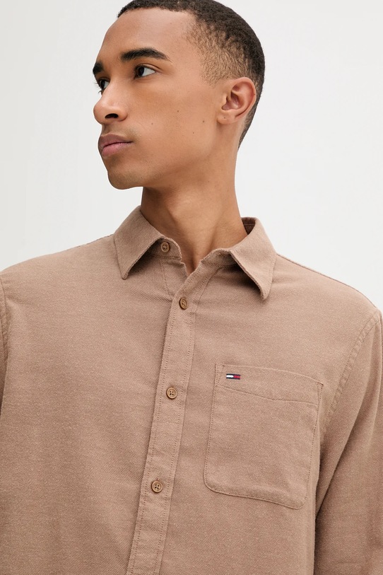 Bavlněná košile Tommy Jeans hnědá DM0DM22023