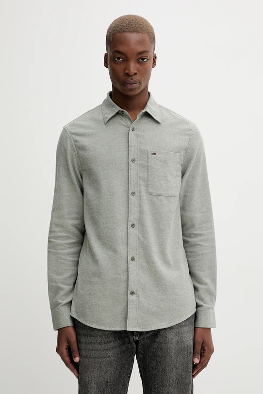 Bavlnená košeľa Tommy Jeans jednofarebný zelená DM0DM22023