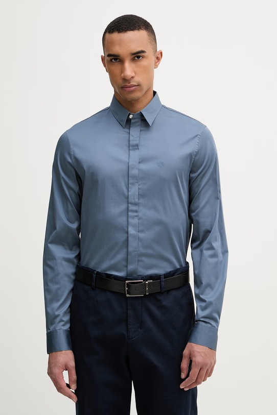 Armani Exchange košeľa pánska bavlnená s elastanom modrá 8NZCBD.ZN10Z.