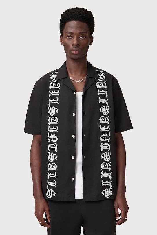 AllSaints cămașă din bumbac SCRIPTURE scurt negru M105SC