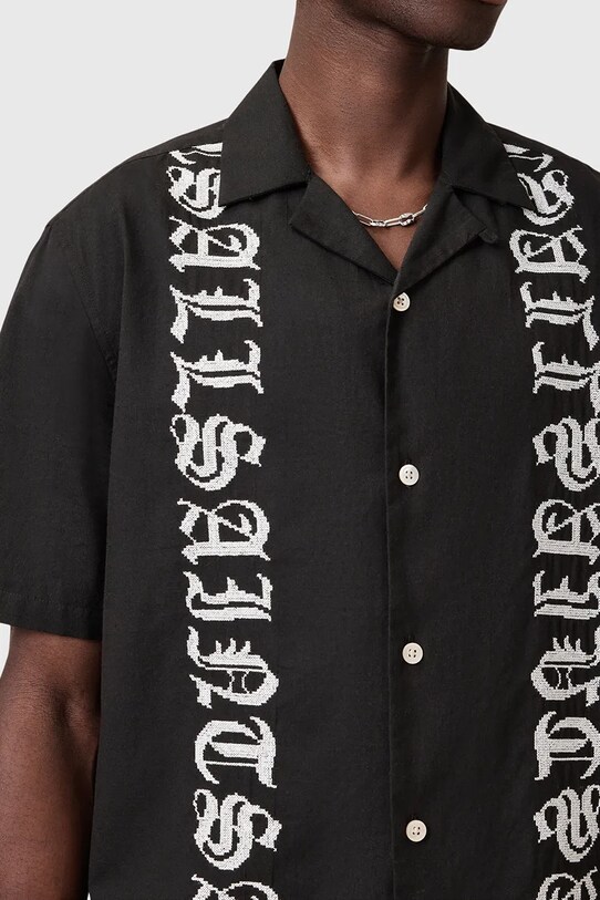 AllSaints cămașă din bumbac SCRIPTURE M105SC negru AW25