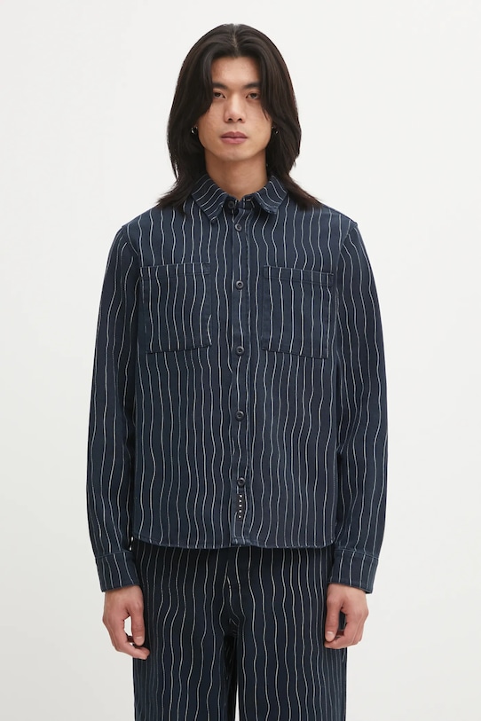 by Parra camicia in cotone Meandering lines regolare blu navy 54236