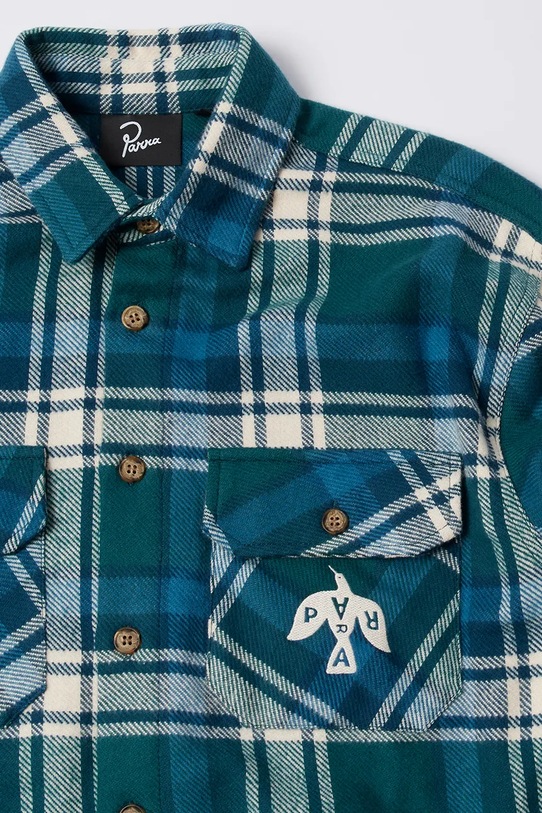 by Parra koszula bawełniana Crow flanel zielony 54330.