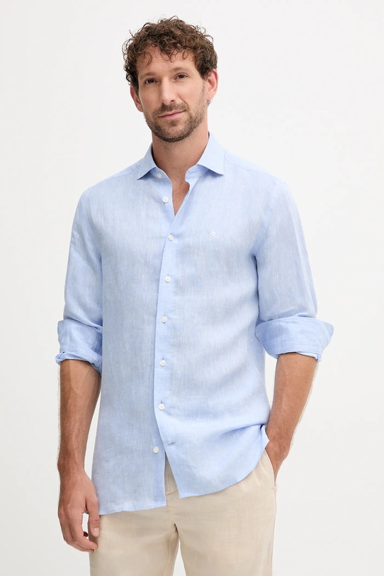 Hackett London koszula lniana regular niebieski HM3010346