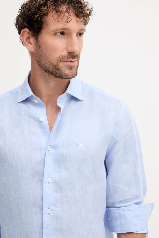 Hackett London koszula lniana niebieski HM3010346