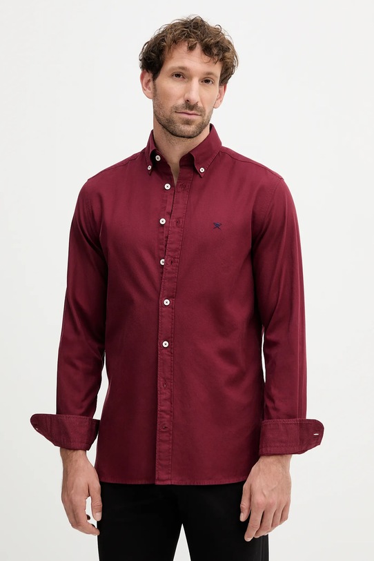 Хлопковая рубашка Hackett London casual бордо HM3010508