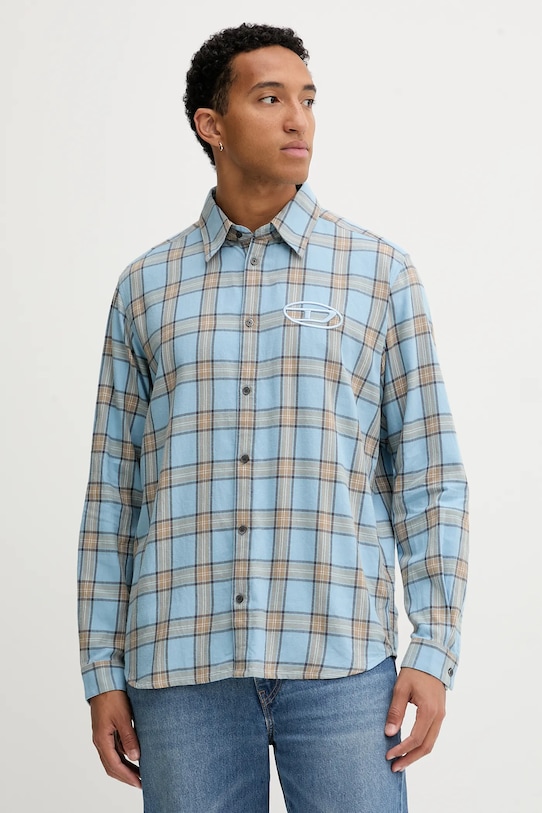 Бавовняна сорочка Diesel S-SIMPLY-AJFI візерунок блакитний A19445.0AJFI