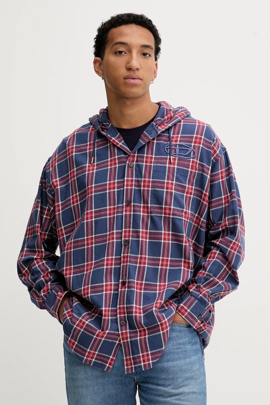 Бавовняна сорочка Diesel S-DEWNY-HOOD-AJFI візерунок темно-синій A19446.0AJFI