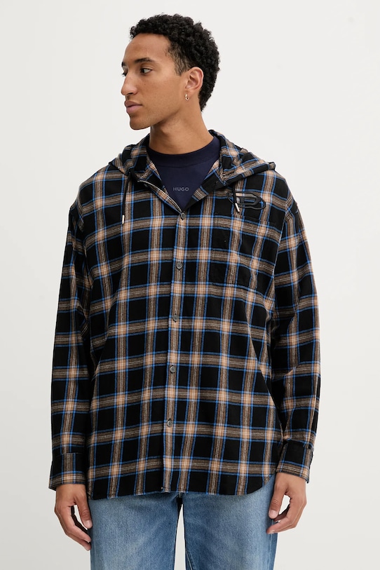 Βαμβακερό πουκάμισο Diesel S-DEWNY-HOOD-AJFI casual μαύρο A19446.0AJFI