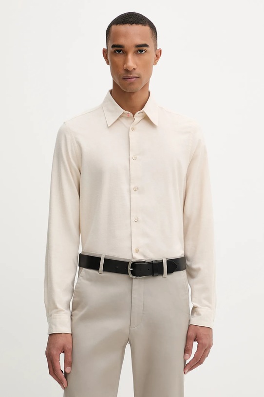 Vlněná košile PS Paul Smith hladký béžová M2R.687U.T22487