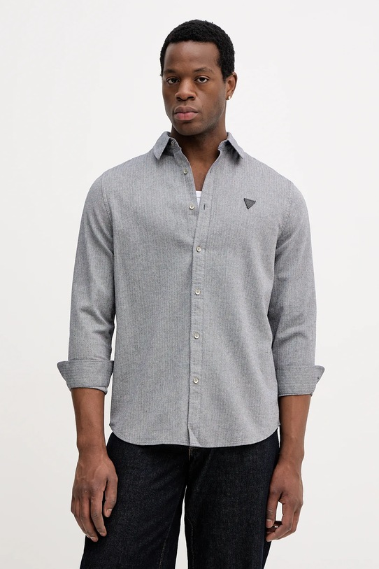 Guess koszula bawełniana HERRINGBONE wzorzyste szary M5BH42.W2041