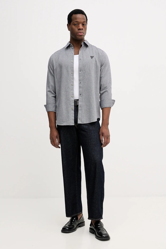 Guess koszula bawełniana HERRINGBONE M5BH42.W2041 szary AW25