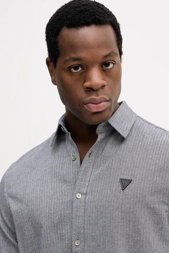 Guess koszula bawełniana HERRINGBONE szary M5BH42.W2041