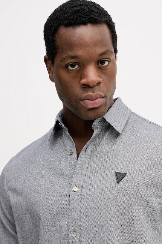 Guess koszula bawełniana HERRINGBONE szary M5BH42.W2041