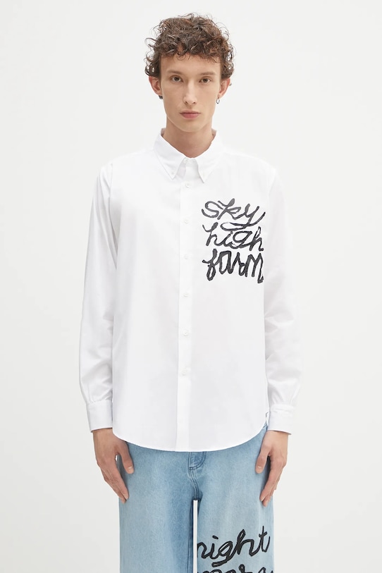 Sky High Farm koszula bawełniana SHF overprint button down nadruk biały SHF07B003