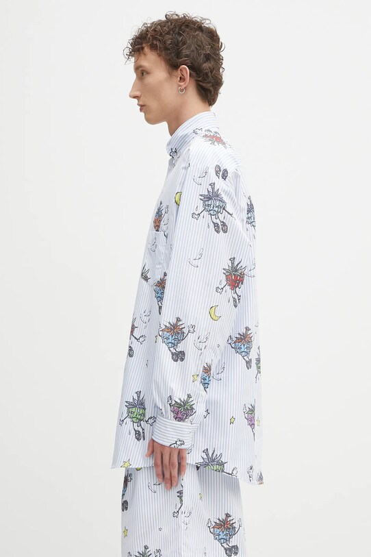 Sky High Farm cămașă din bumbac SHF overprint button down SHF07B012 albastru AW25