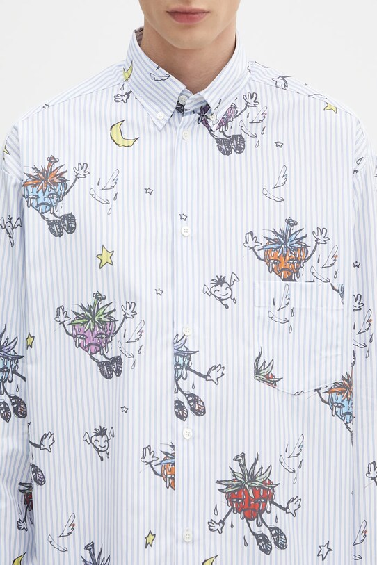 Sky High Farm cămașă din bumbac SHF overprint button down albastru SHF07B012