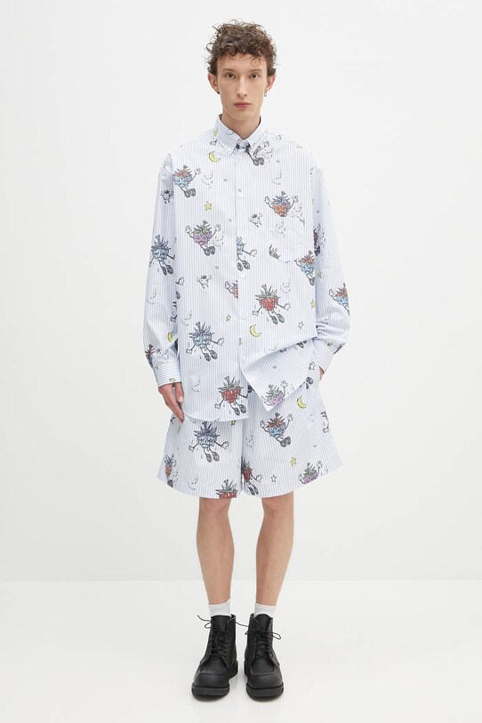 Sky High Farm cămașă din bumbac SHF overprint button down SHF07B012 albastru