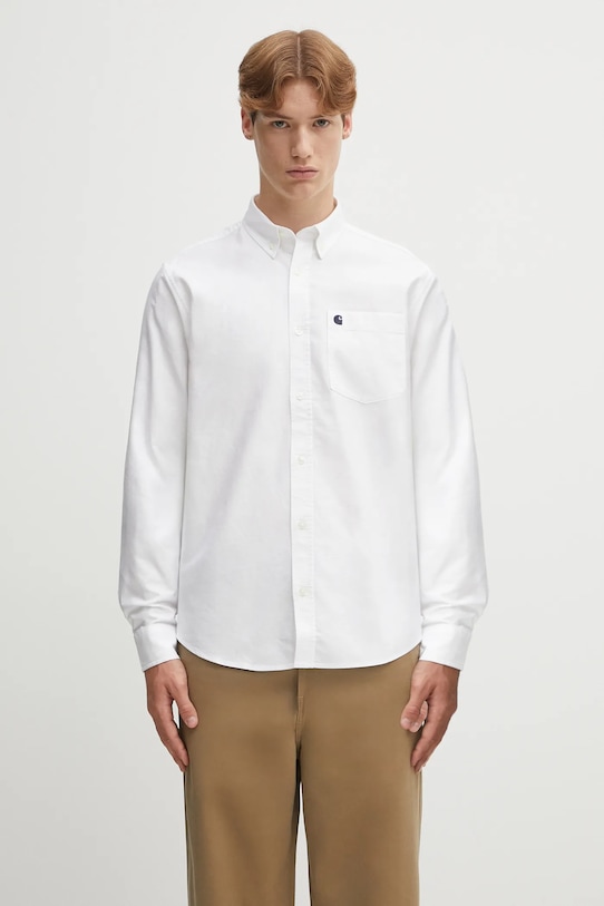 Carhartt WIP koszula bawełniana L/S C-Logo casual biały I030799.12HXX