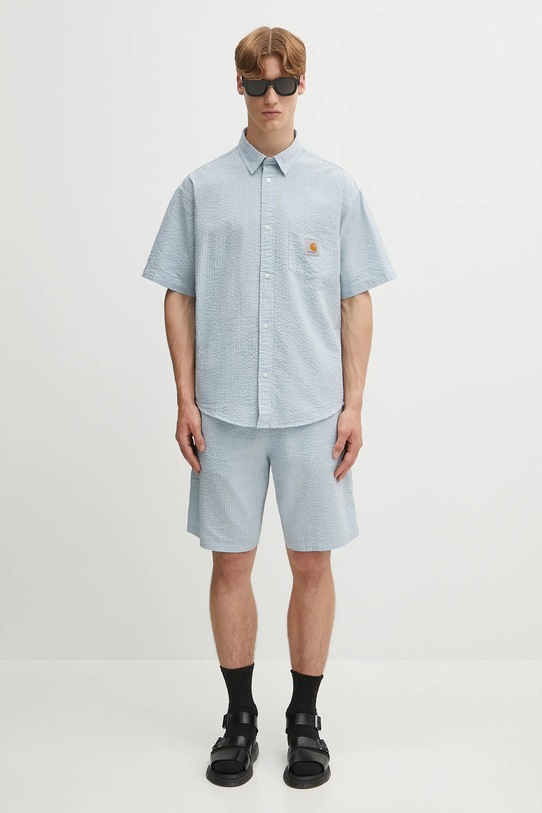 Carhartt WIP cămașă din bumbac S/S Toland I035151.31SXX albastru