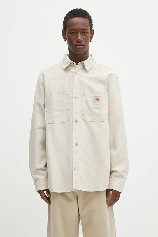 Carhartt WIP koszula z domieszką lnu Walter casual beżowy I033578.502