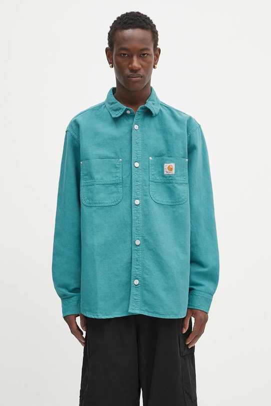 Carhartt WIP koszula z domieszką lnu Walter casual turkusowy I033578.2ZUGD