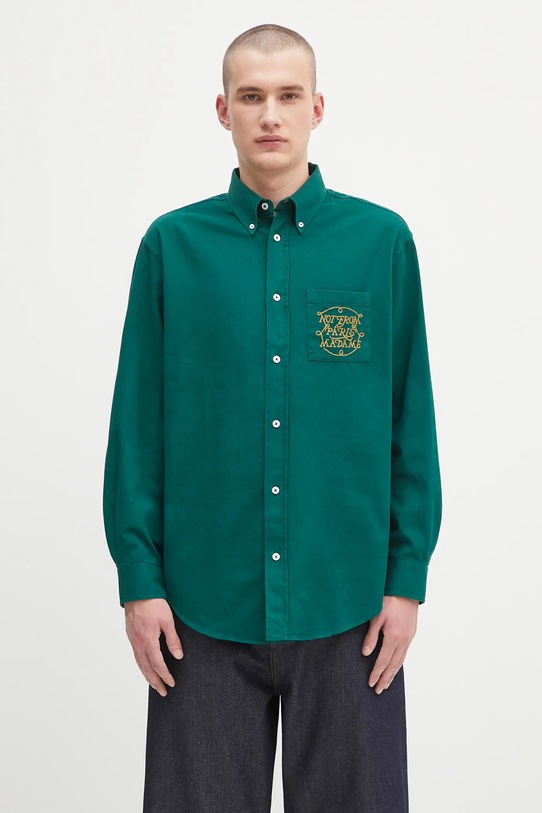 Одежда Хлопковая рубашка Drôle de Monsieur La Chemise Slogan Tresses H.SH237.CO217 зелёный
