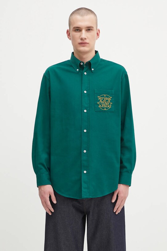 Clothing Drôle de Monsieur cotton shirt La Chemise Slogan Tresses H.SH237.CO217 green