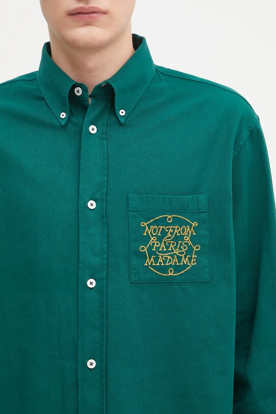 Drôle de Monsieur koszula bawełniana La Chemise Slogan Tresses zielony H.SH237.CO217