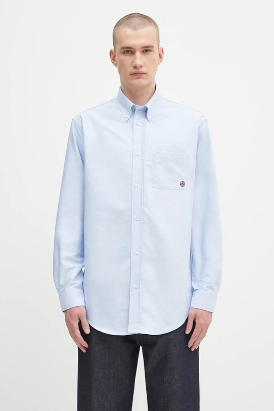 Drôle de Monsieur koszula bawełniana La Chemise Oxford gładkie niebieski H.SH240.CO225