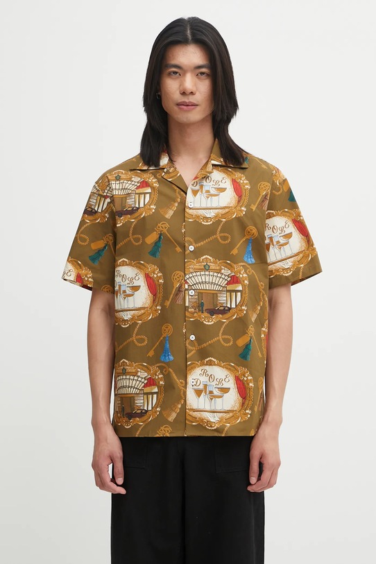 Drôle de Monsieur koszula bawełniana La Chemise Grand HUtel wzorzyste zielony H.SH228.LI010