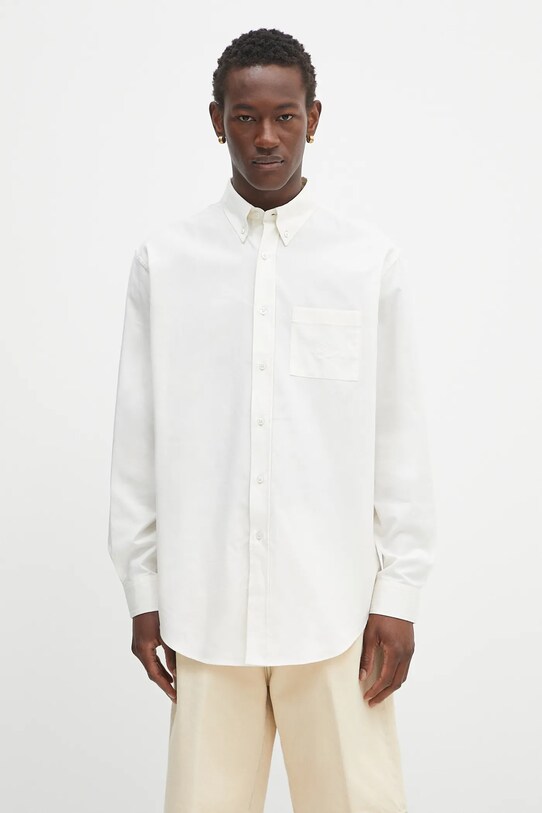 Drôle de Monsieur koszula bawełniana La Chemise Oxford gładkie beżowy PERM.SH173.CO116