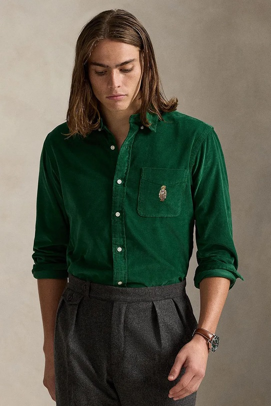 Manšestrová košile Polo Ralph Lauren slim zelená 710P00519