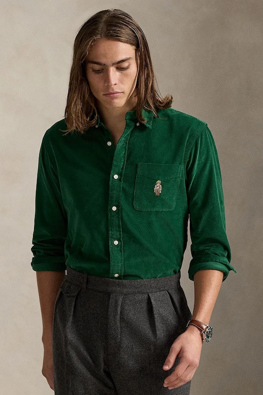 Menčestrová košeľa Polo Ralph Lauren slim zelená 710P00519