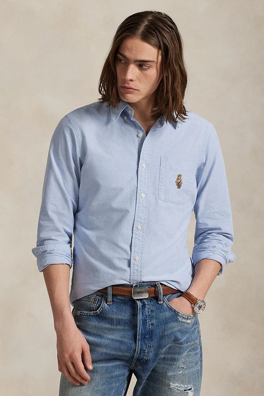 Бавовняна сорочка Polo Ralph Lauren візерунок блакитний 710P00577
