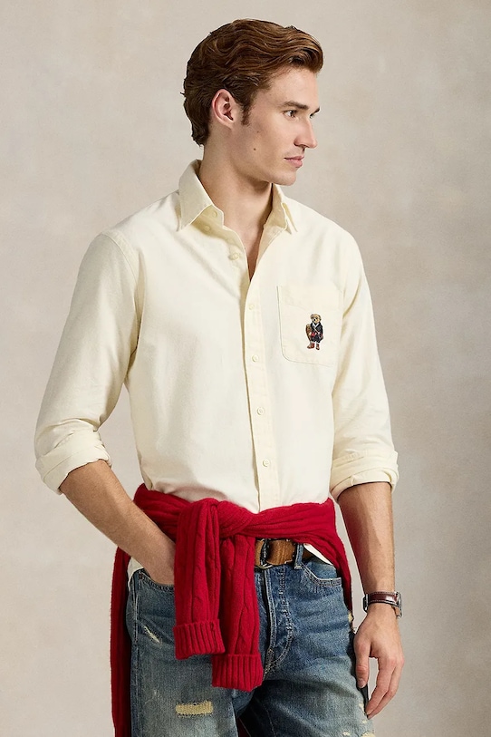 Памучна риза Polo Ralph Lauren стандартна бежов 710P00662