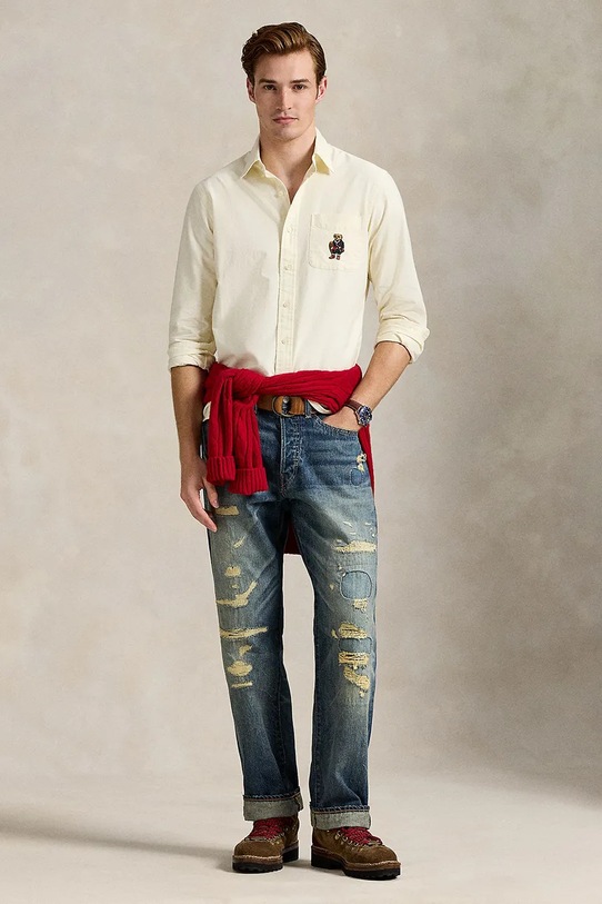 Ρούχα Βαμβακερό πουκάμισο Polo Ralph Lauren 710P00662 μπεζ