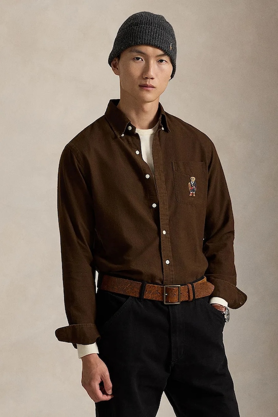 Polo Ralph Lauren koszula bawełniana wzorzyste brązowy 710P00662