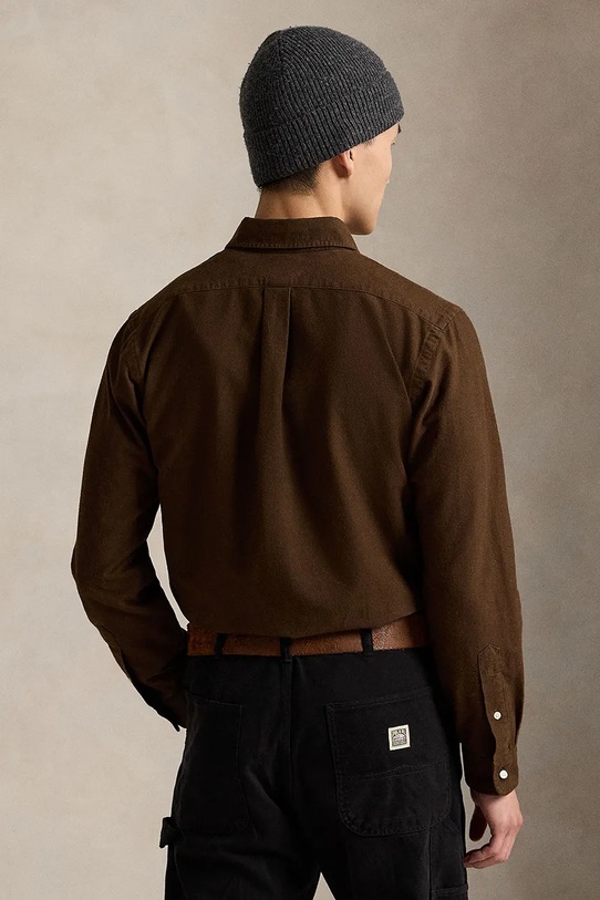 Βαμβακερό πουκάμισο Polo Ralph Lauren 710P00662 καφέ AW25
