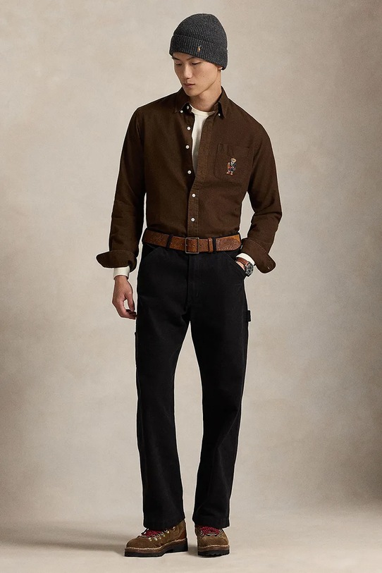 Ρούχα Βαμβακερό πουκάμισο Polo Ralph Lauren 710P00662 καφέ