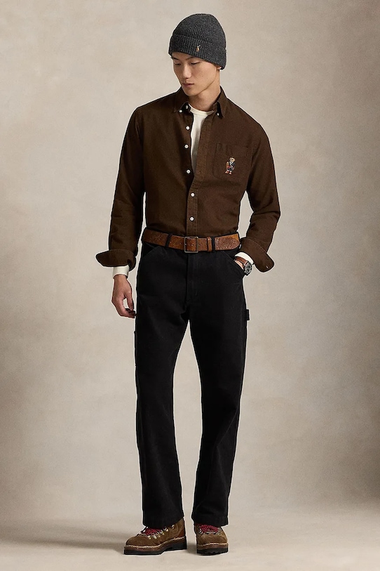 Odzież Polo Ralph Lauren koszula bawełniana 710P00662 brązowy