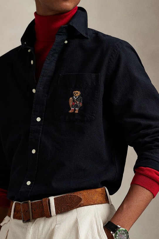 Βαμβακερό πουκάμισο Polo Ralph Lauren μαύρο 710P00662
