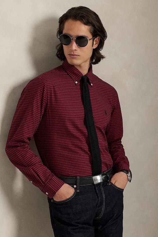 Polo Ralph Lauren koszula bawełniana wzorzyste bordowy 710953644