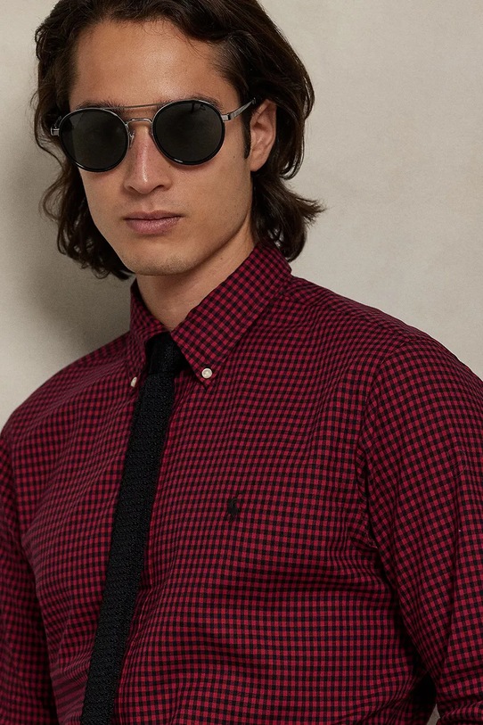 Хлопковая рубашка Polo Ralph Lauren бордо 710953644