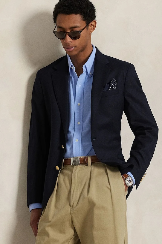 Βαμβακερό πουκάμισο Polo Ralph Lauren 710979488 μπλε