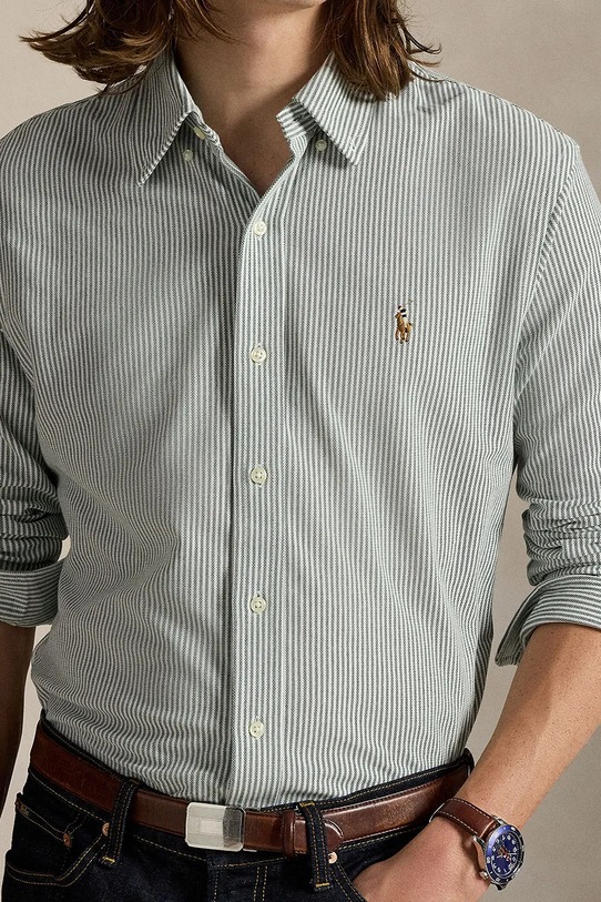 Хлопковая рубашка Polo Ralph Lauren зелёный 710979489