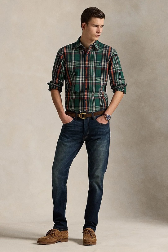 Одежда Хлопковая рубашка Polo Ralph Lauren 710P00524 зелёный